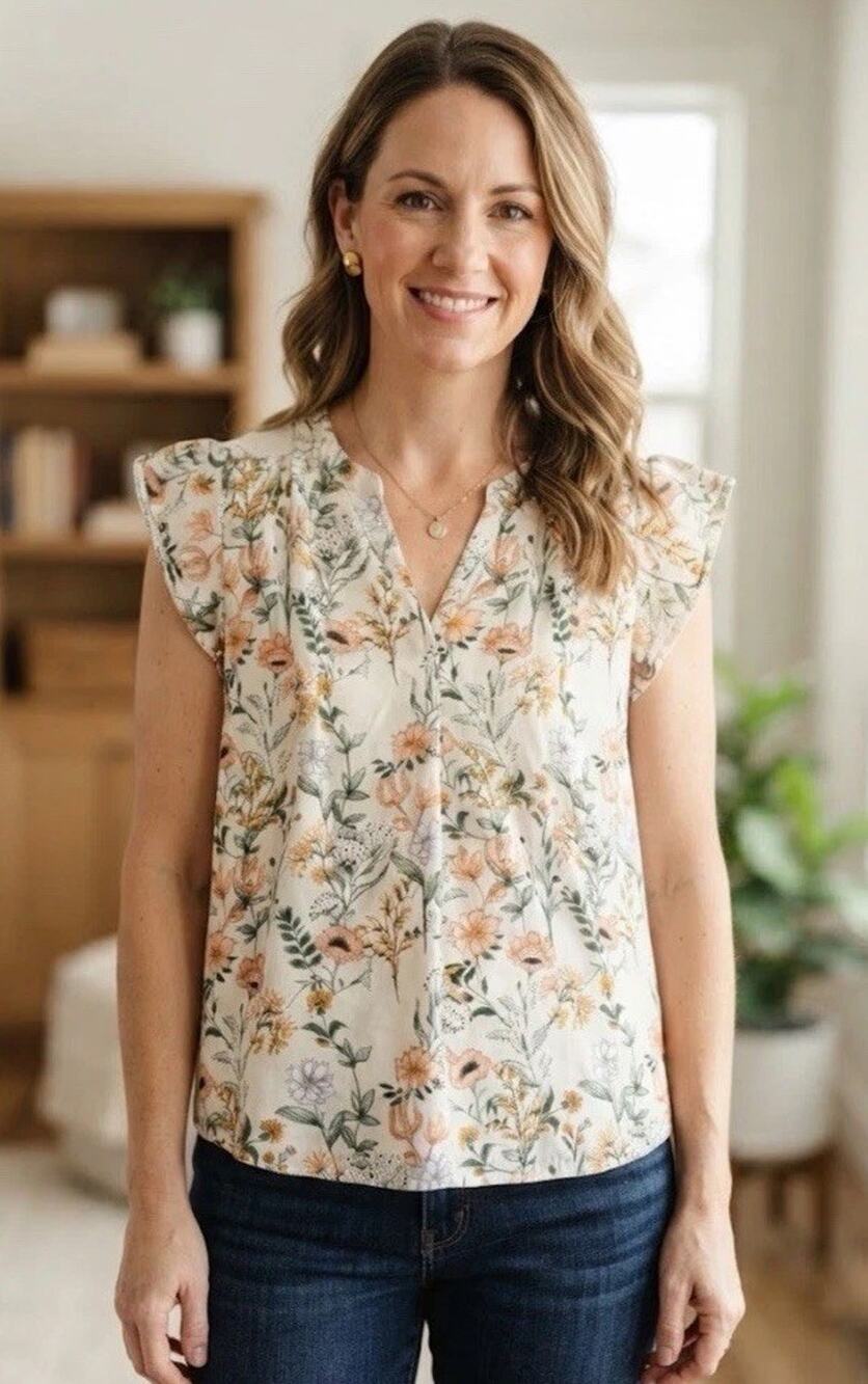 Maison d’Amélie Paris 1X Cream Watercolor Floral Sheer Blouse Boho Cottagecore
